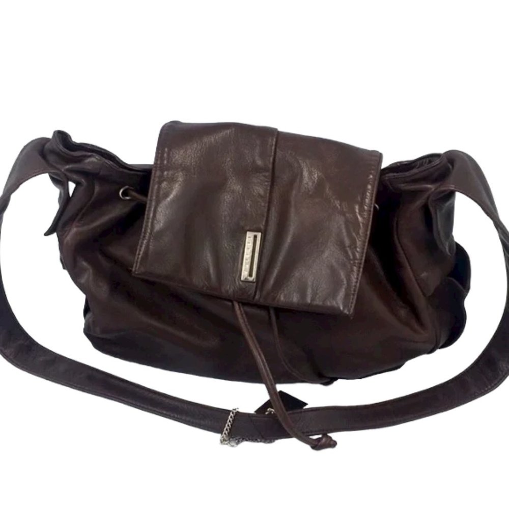 Perlina Signature Drawstring Brown Hobo Bag